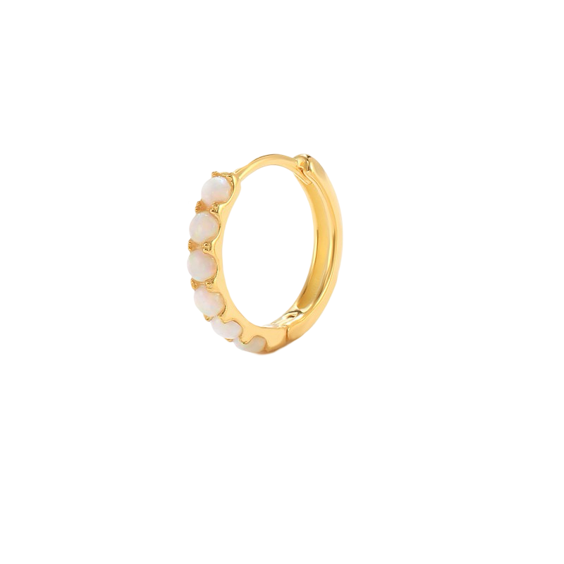 White Opal Gold Huggie Earring