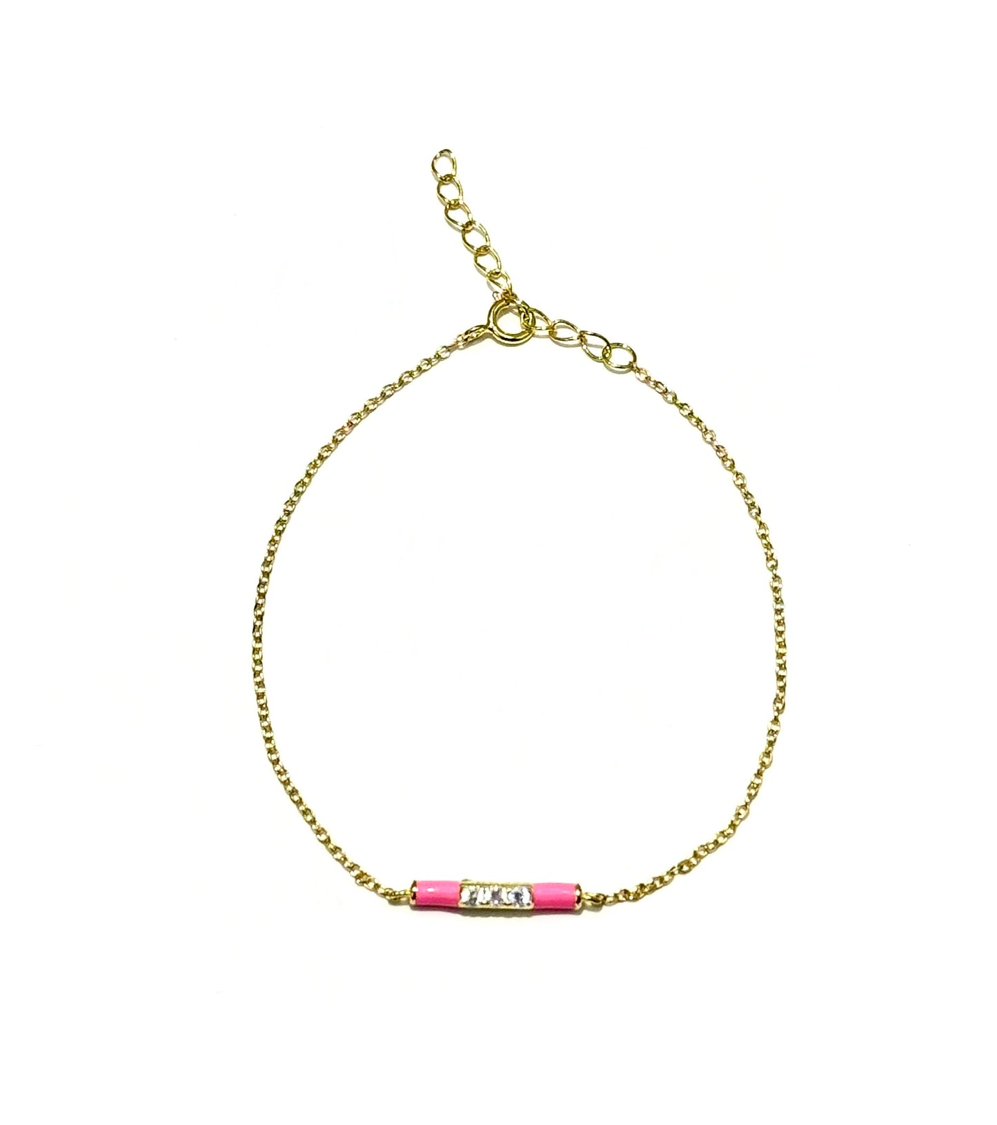 Pink Enamel Gold Bar Bracelet