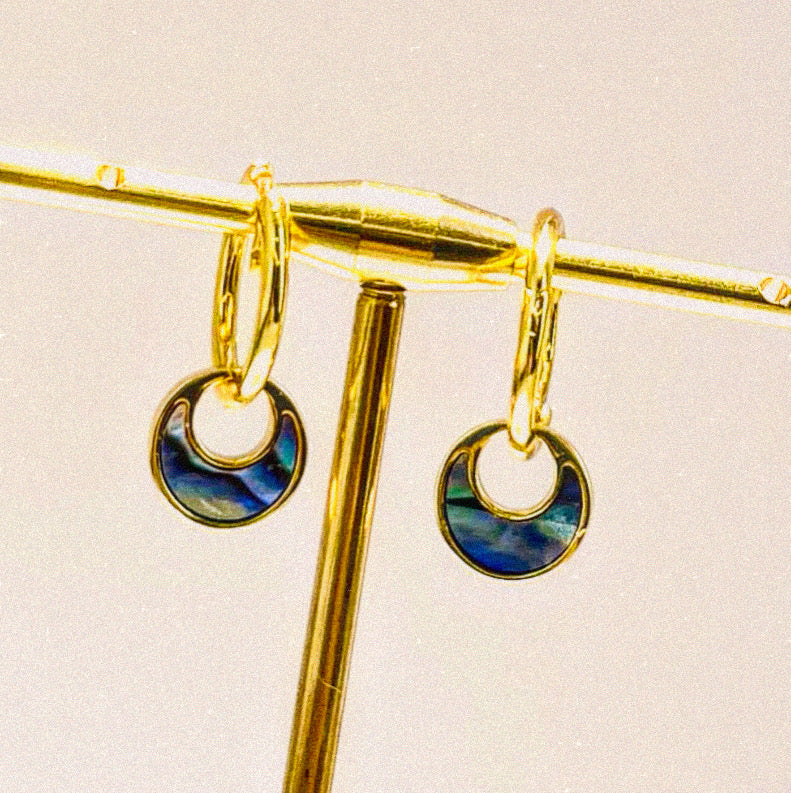 Golden Vintage Abalone Shell Hoop Earrings