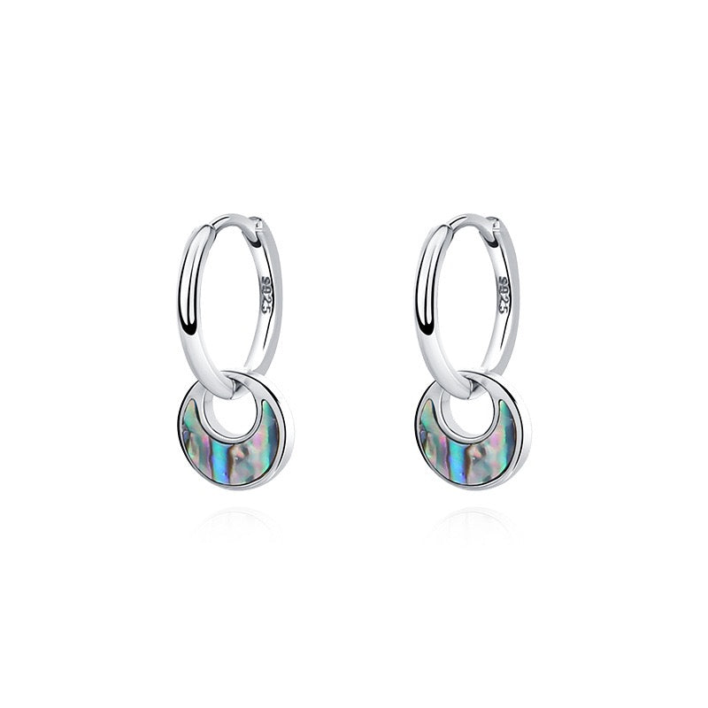 Silver Vintage Abalone Shell Hoop Earrings