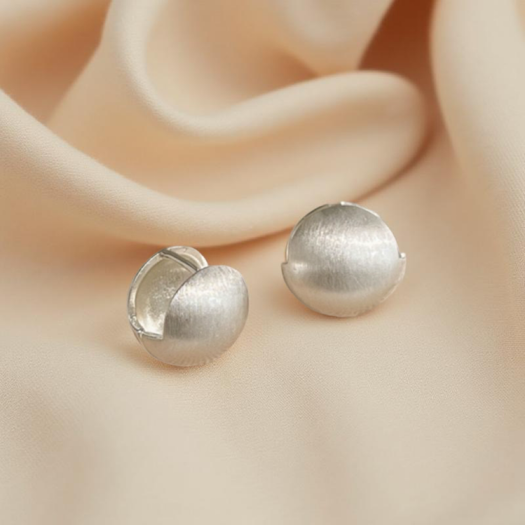 Silver Brushed Matte Ball Earrings