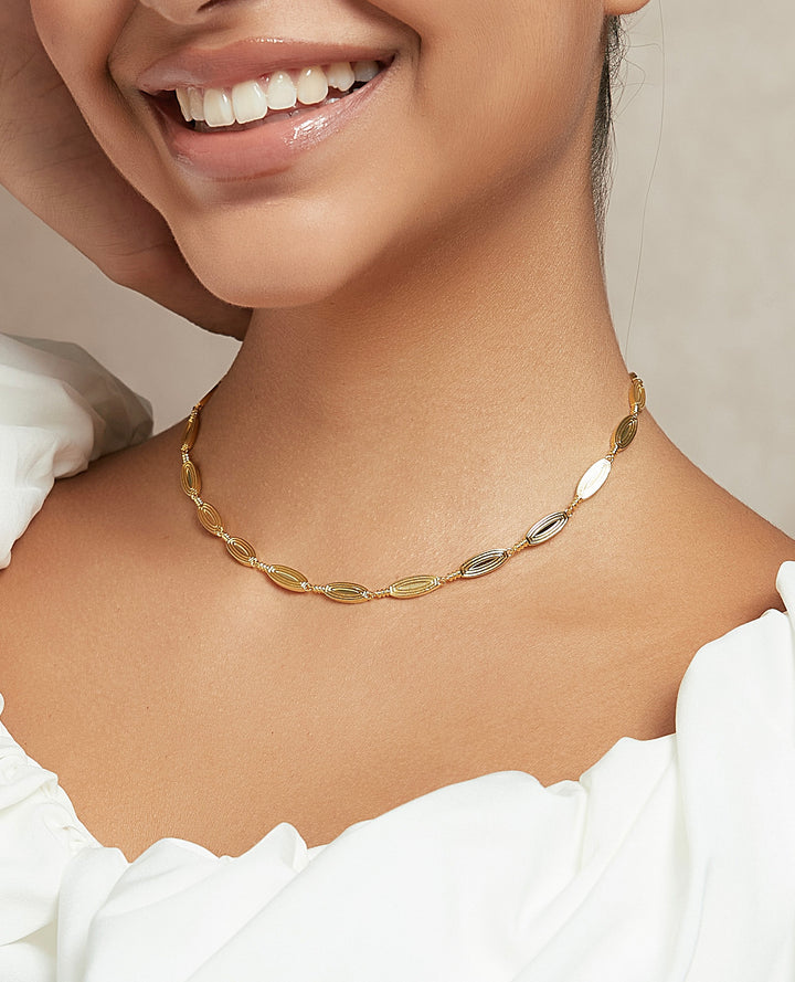 14K gold-plated oval link choker necklace front view - GL.rareness