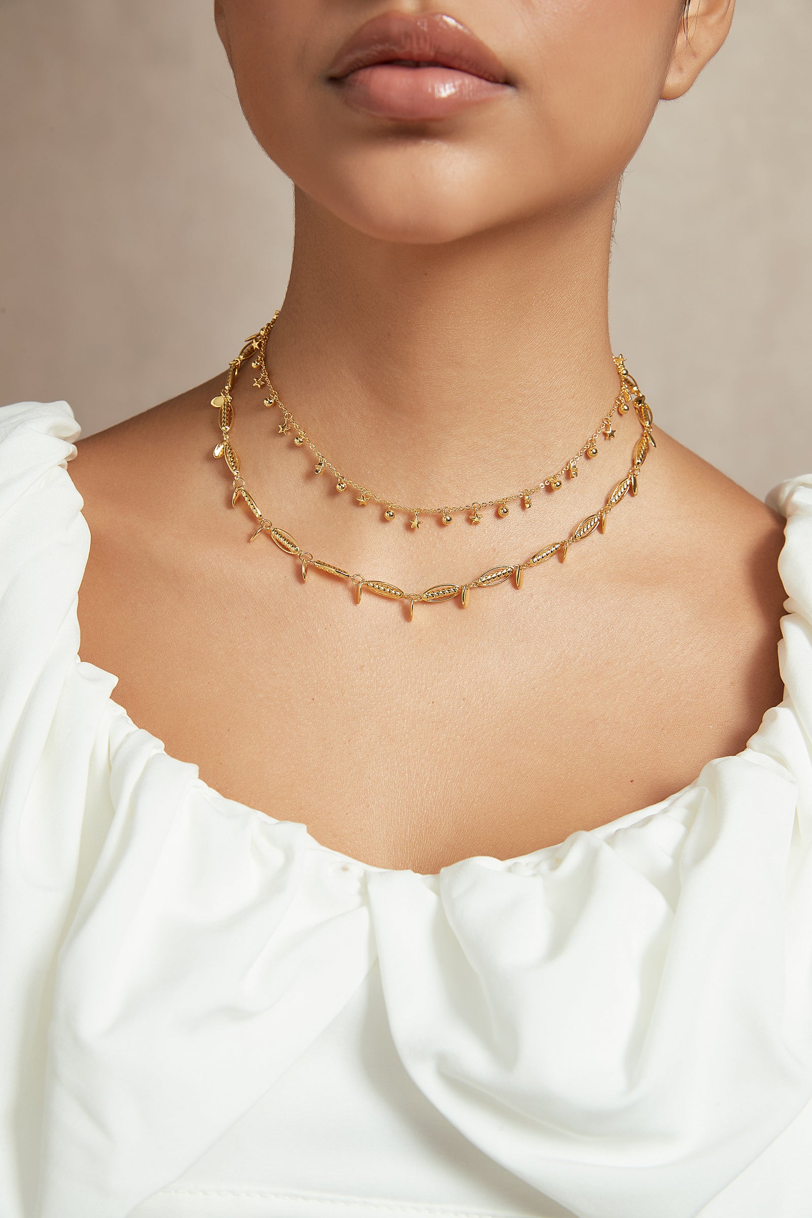 14K gold-plated laurel leaf choker necklace front view - GL.rareness