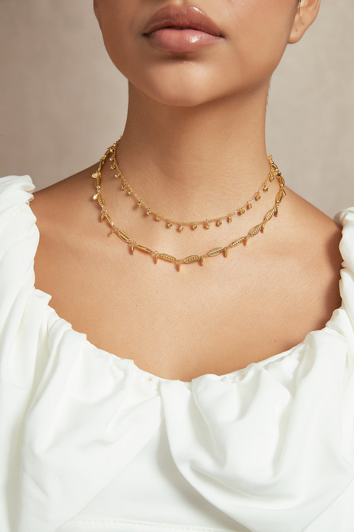 14K gold-plated laurel leaf choker necklace front view - GL.rareness