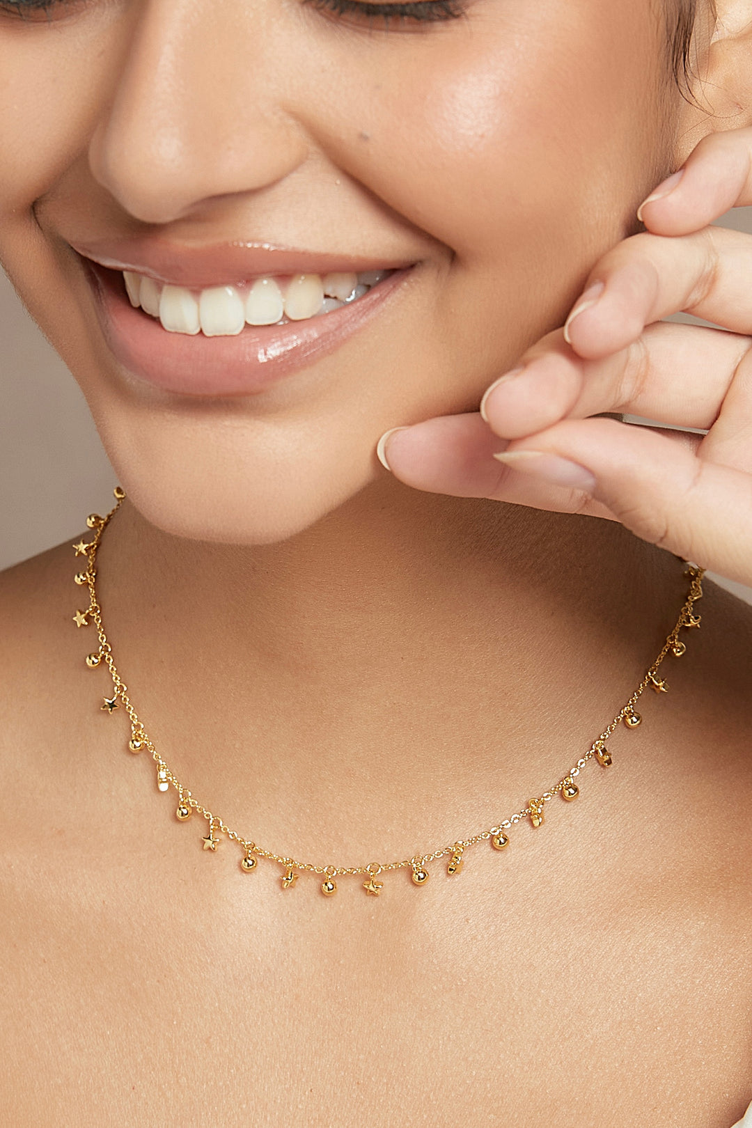 14K gold-plated Celestial Loop necklace with star and sphere pendants - GL.rareness