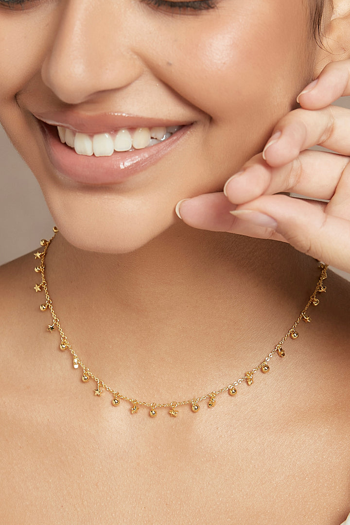 14K gold-plated Celestial Loop necklace with star and sphere pendants - GL.rareness