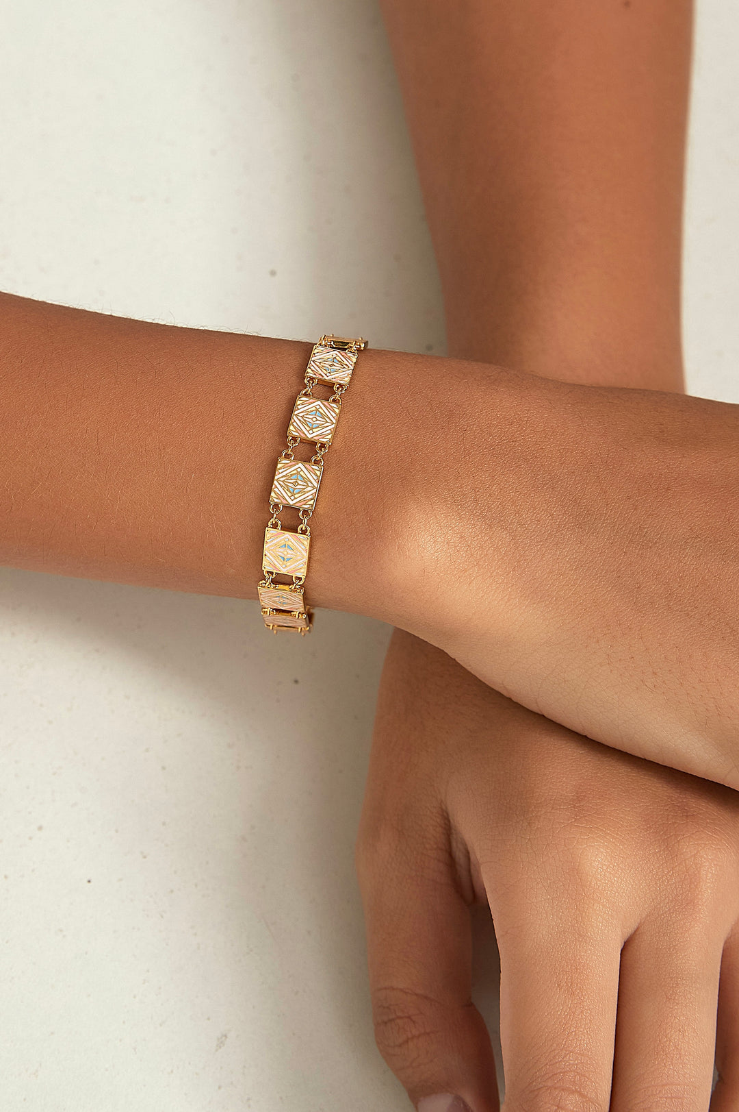 Moroccan tile resin bracelet close-up showing pattern detail - GL.rareness