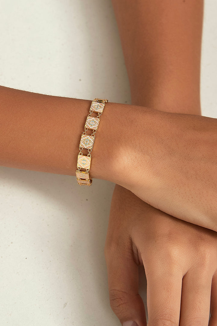 Moroccan tile resin bracelet close-up showing pattern detail - GL.rareness