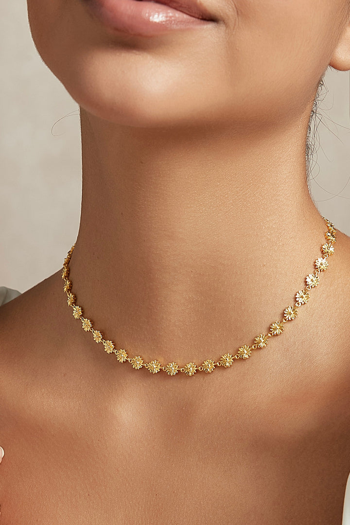 14K gold-plated daisy halo flower choker necklace - GL.rareness
