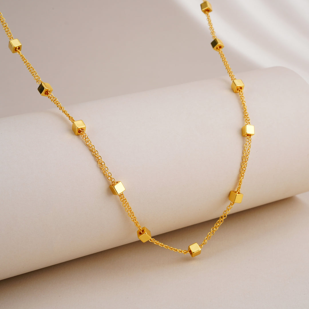 Square Dusted Gold Clavicle Necklace