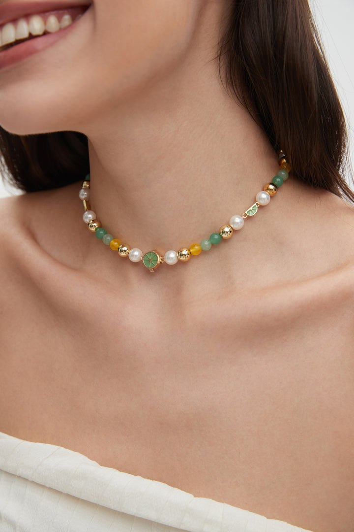 Lemon Glow Beads Necklace
