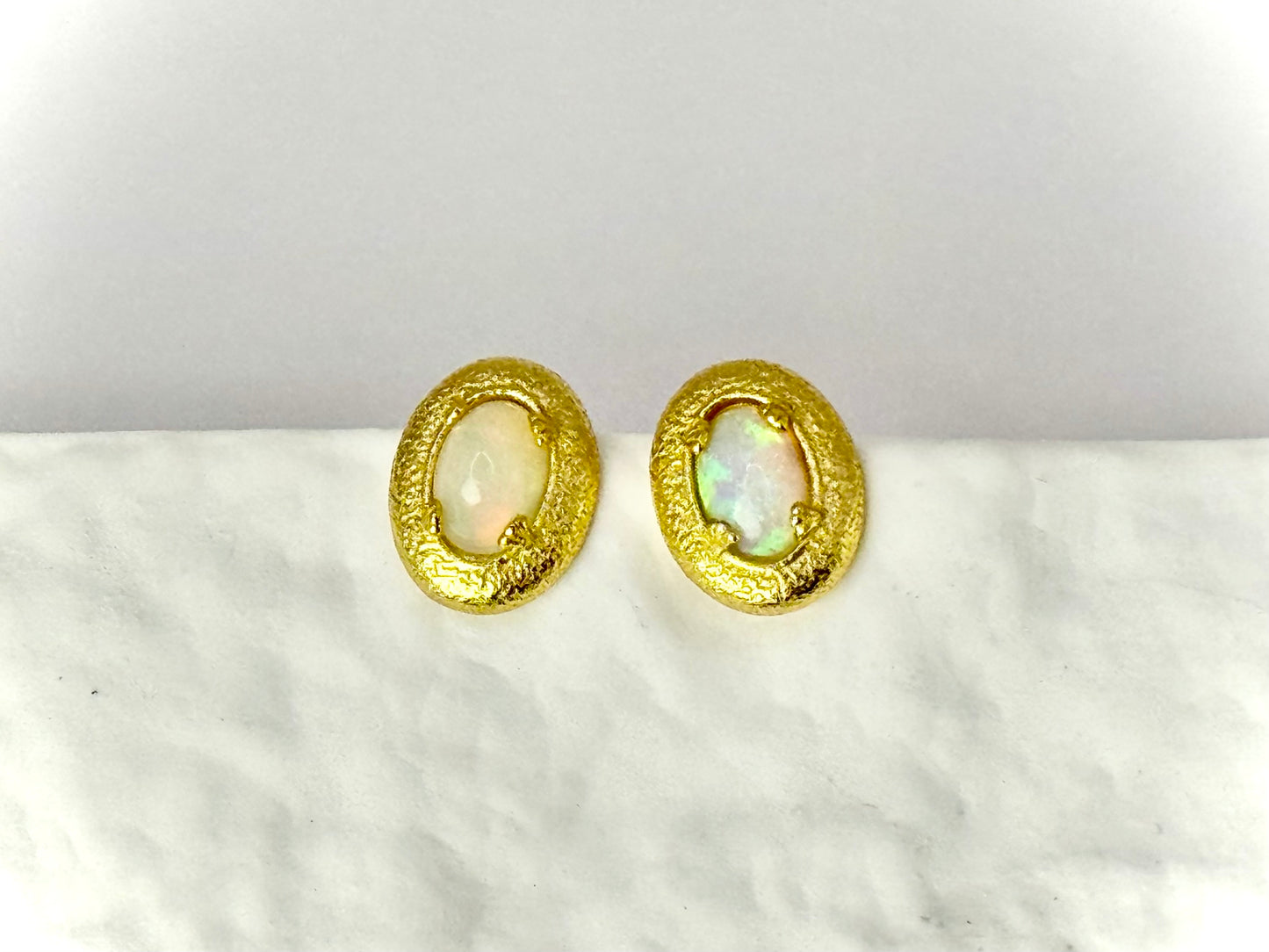Golden Aura Opal Oval Stud Earrings