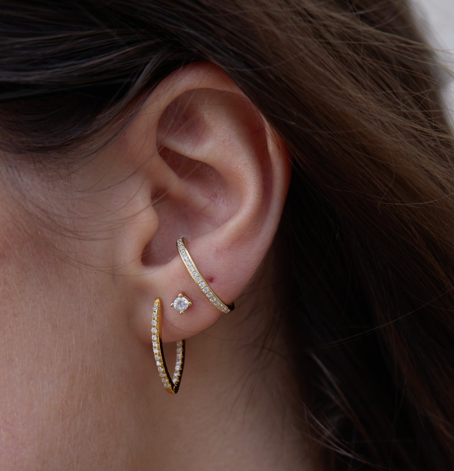 Golden Zircon Geometric Hoop Earrings