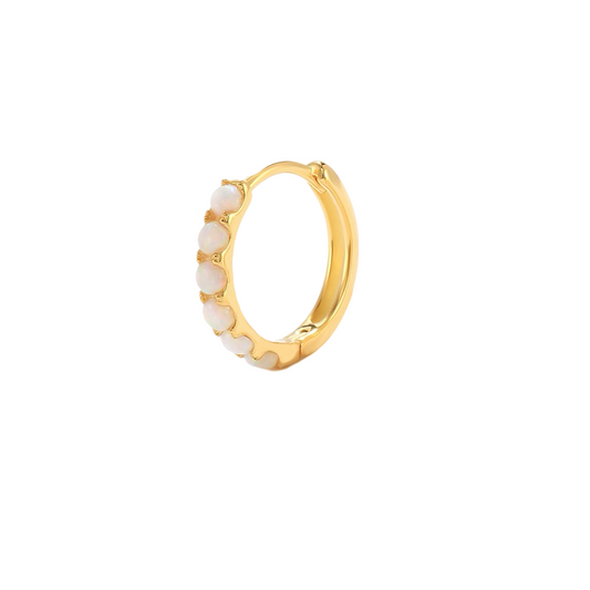 White Opal Gold Huggie Earring