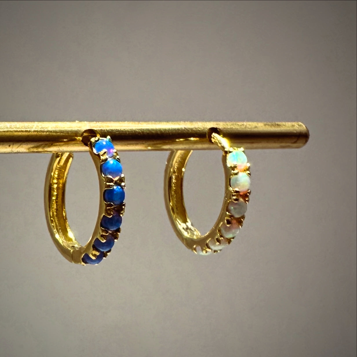 Blue Opal Gold Huggie Earring