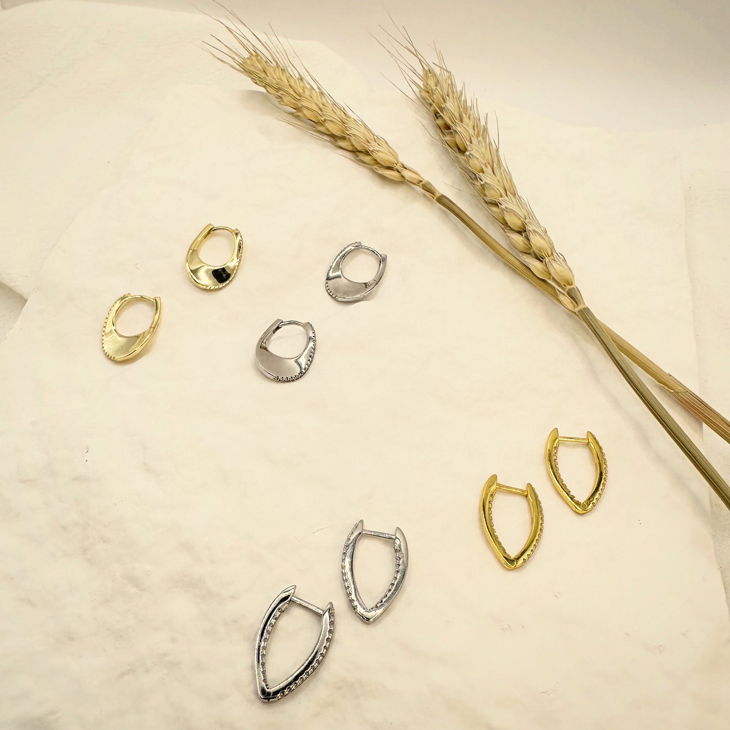 Silver Zircon Geometric Hoop Earrings