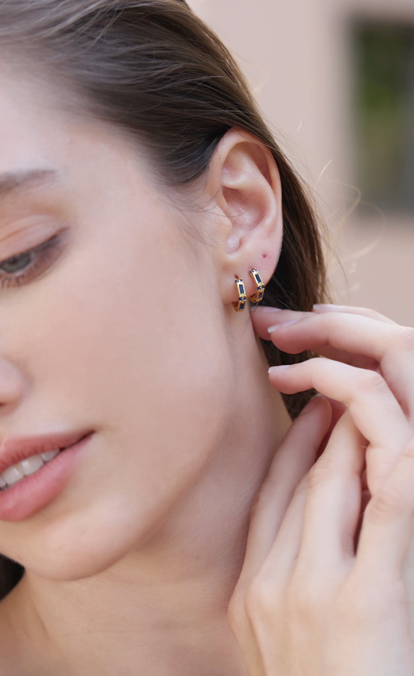 Blue Zirconia Huggie Earrings