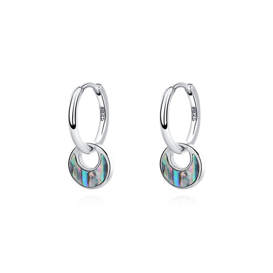 Silver Vintage Abalone Shell Hoop Earrings