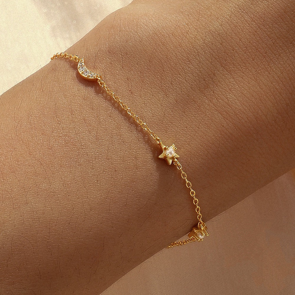 Moon and Star Pearl Bracelet