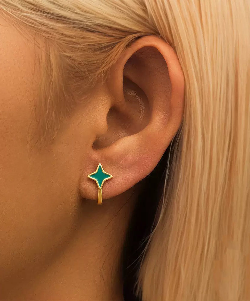 Golden Green Star Earrings