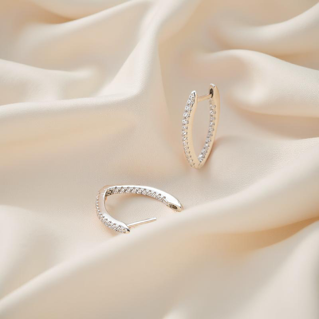 Silver Zircon Geometric Hoop Earrings