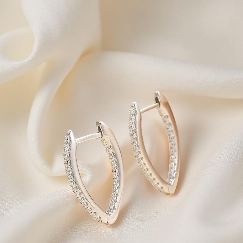Silver Zircon Geometric Hoop Earrings