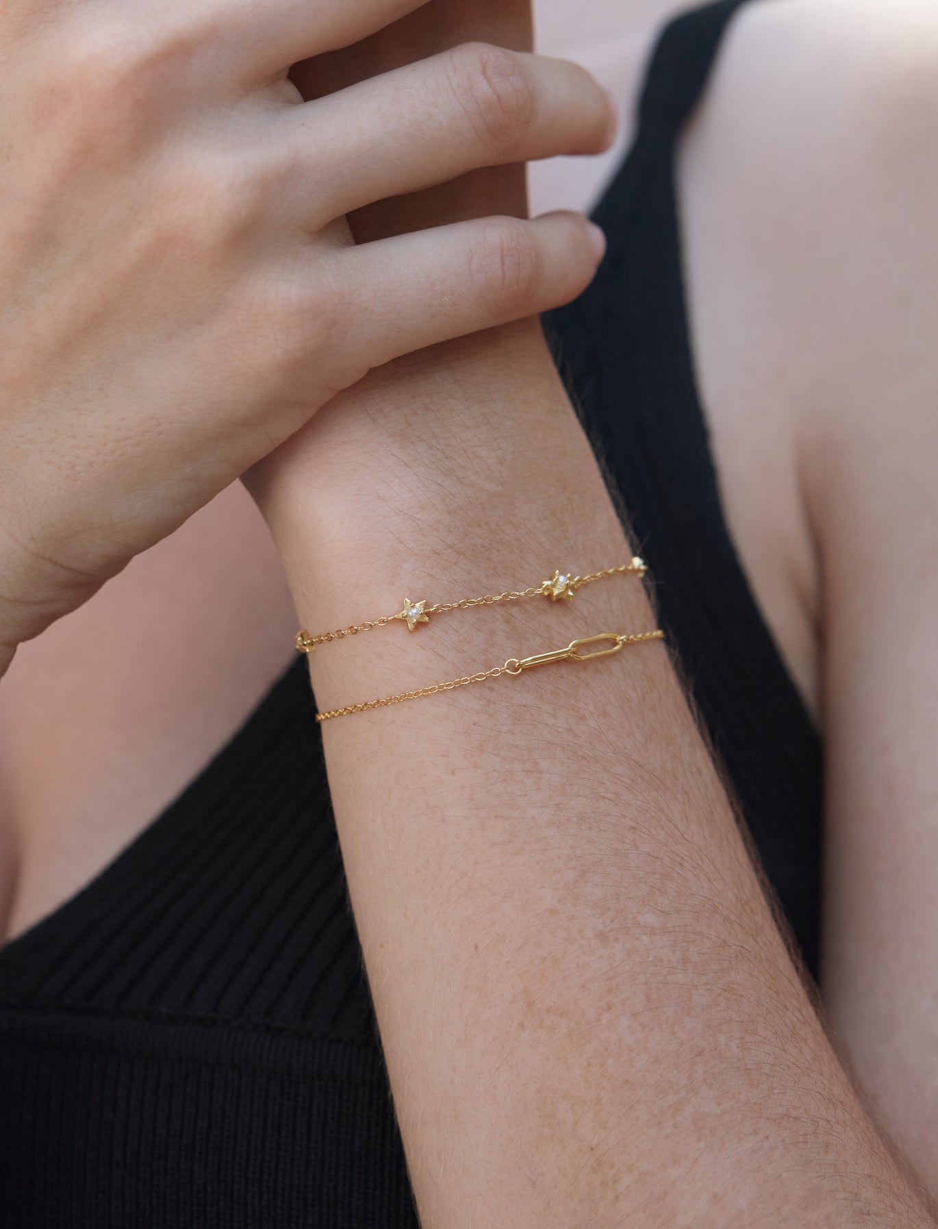 Moon and Star Pearl Bracelet