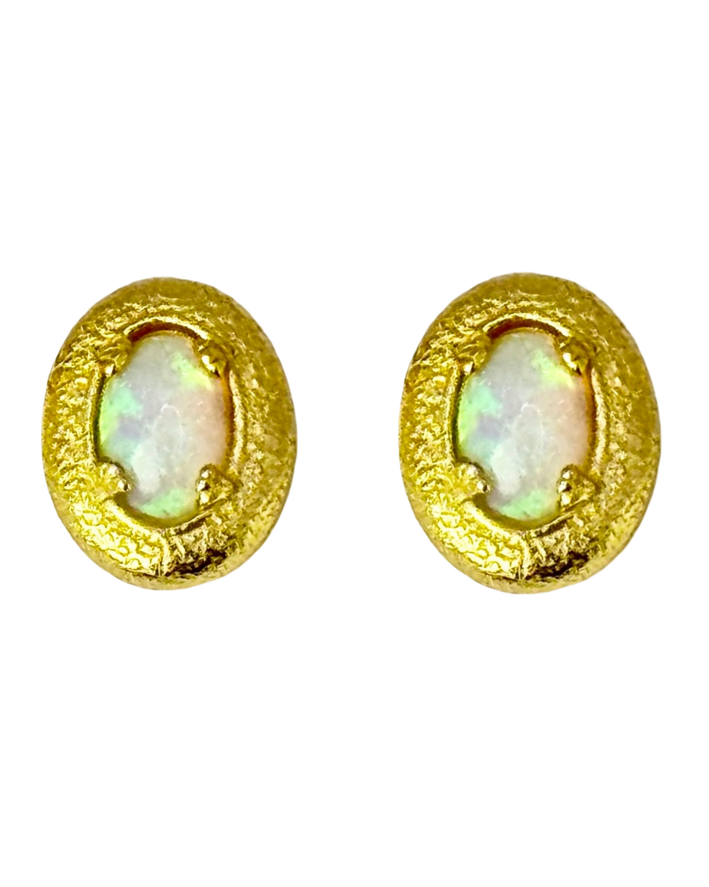 Golden Aura Opal Oval Stud Earrings