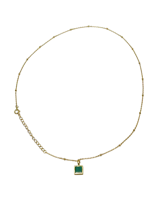 Golden Square Malachite Pendant Necklace