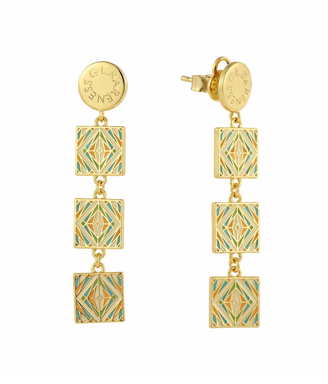 Moroccan tile earrings green close-up showing resin detail - GL.rareness