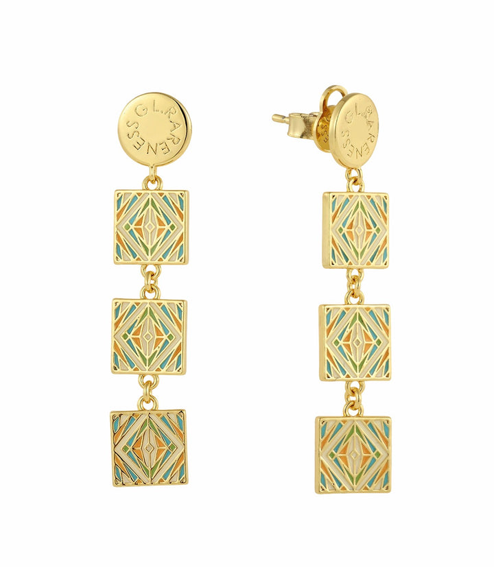 Moroccan tile earrings green close-up showing resin detail - GL.rareness