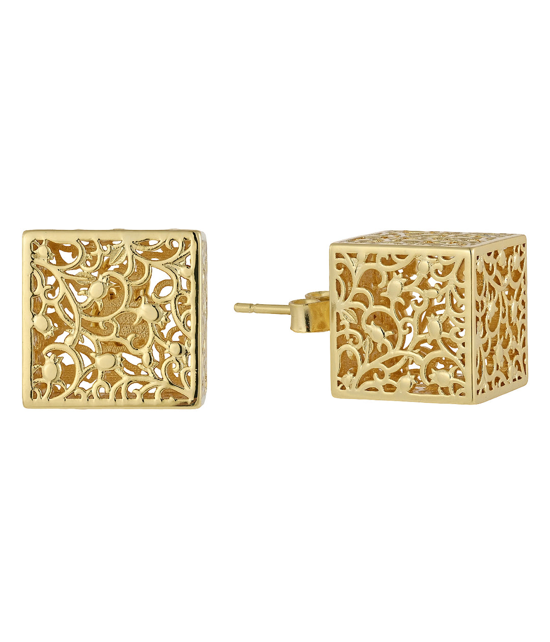 14K gold-plated flowering vines box frame stud earrings - GL.rareness