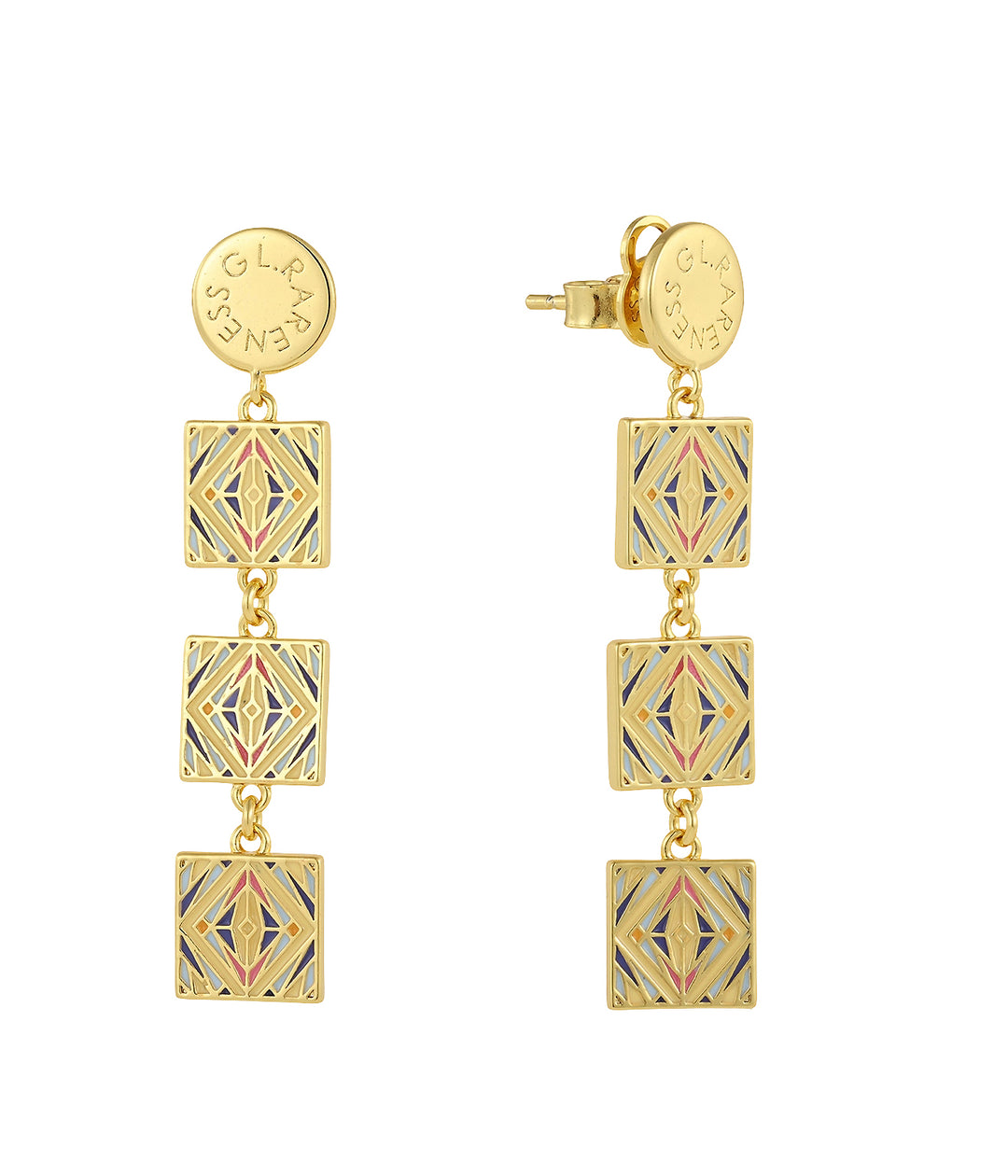 Blue Moroccan tile resin drop earrings in 14K gold-plated brass - GL.rareness
