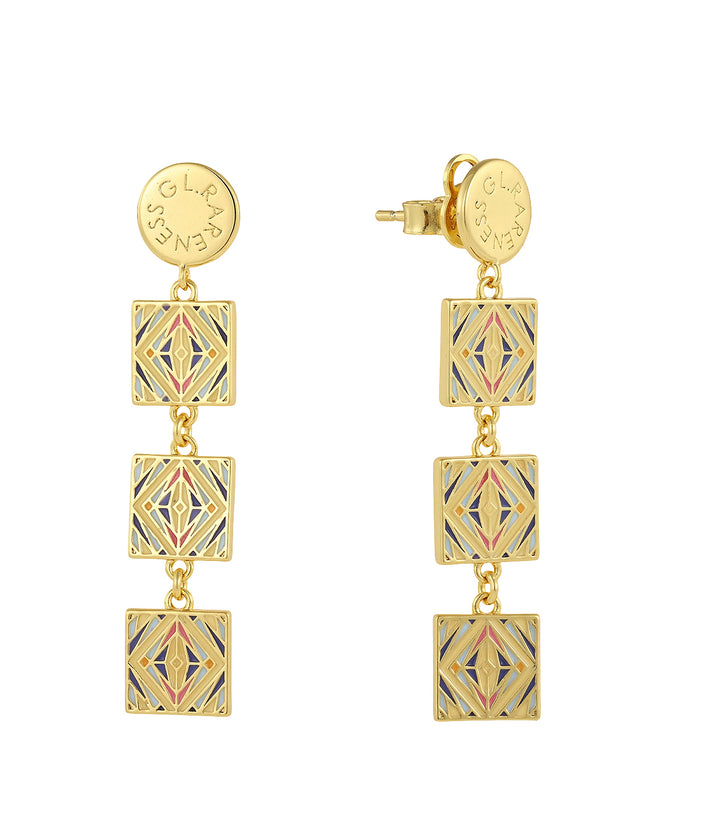 Blue Moroccan tile resin drop earrings in 14K gold-plated brass - GL.rareness