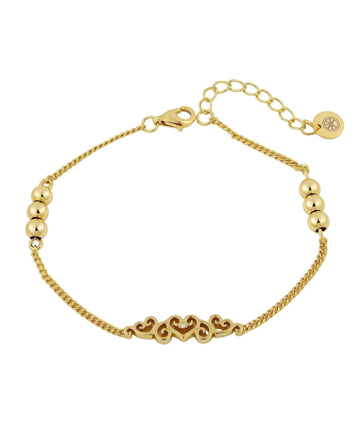 18K gold-plated heart filigree bracelet with CZ and gold beads - GL.rareness
