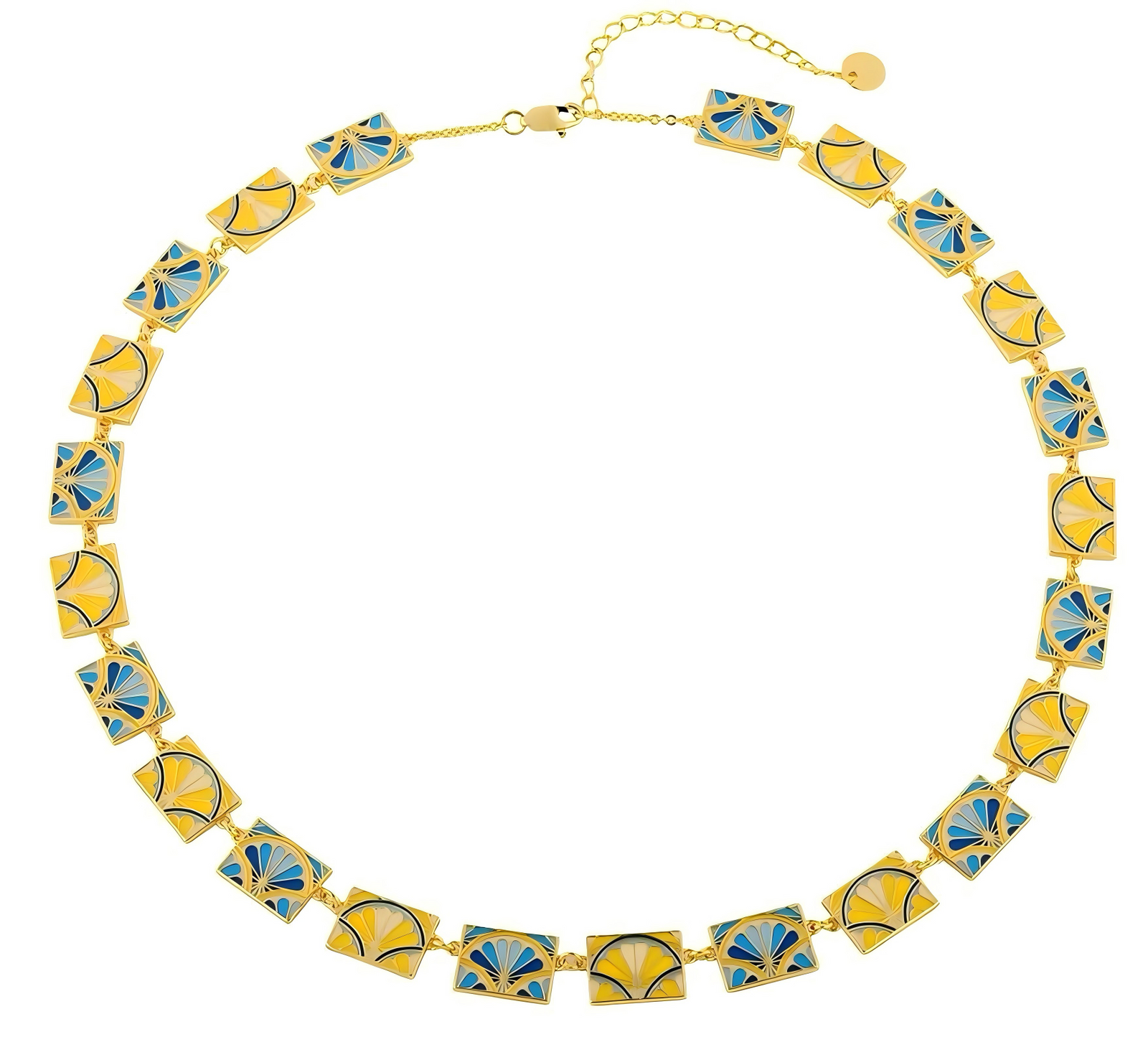 The Secret Garden Moroccan tile resin necklace in blue and yellow - GL.rareness