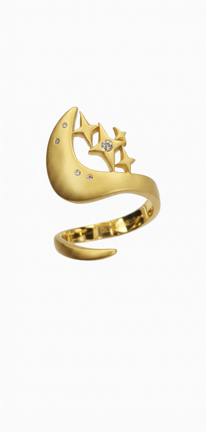 18K gold-plated Lunar Whisper stardust ring with CZ accents - GL.rareness