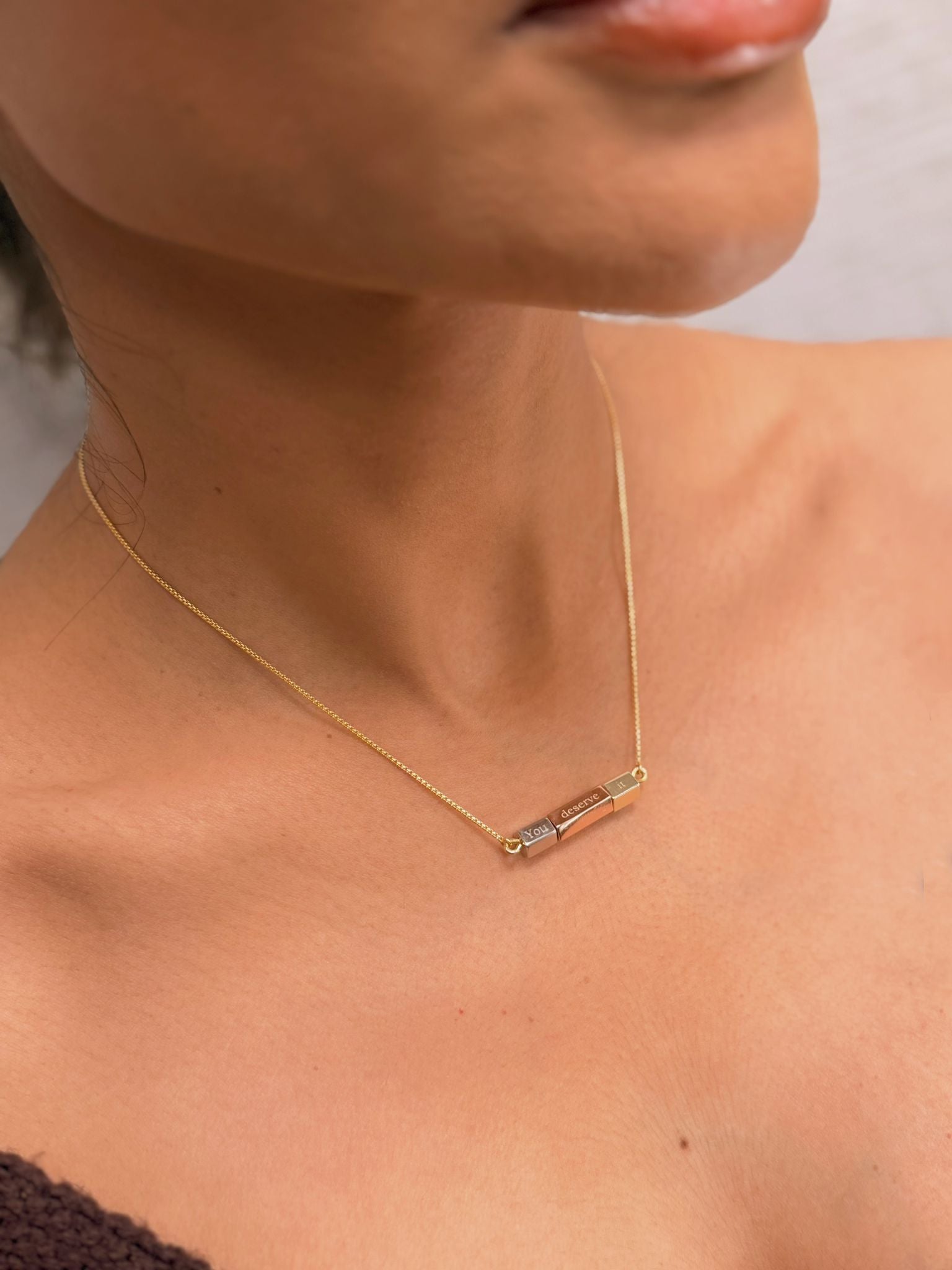 Tri-color You Deserve It spinning bar pendant necklace - GL.rareness