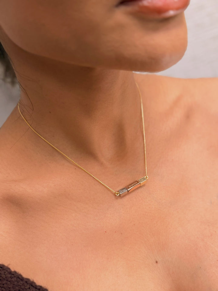 Tri-color You Deserve It spinning bar pendant necklace - GL.rareness