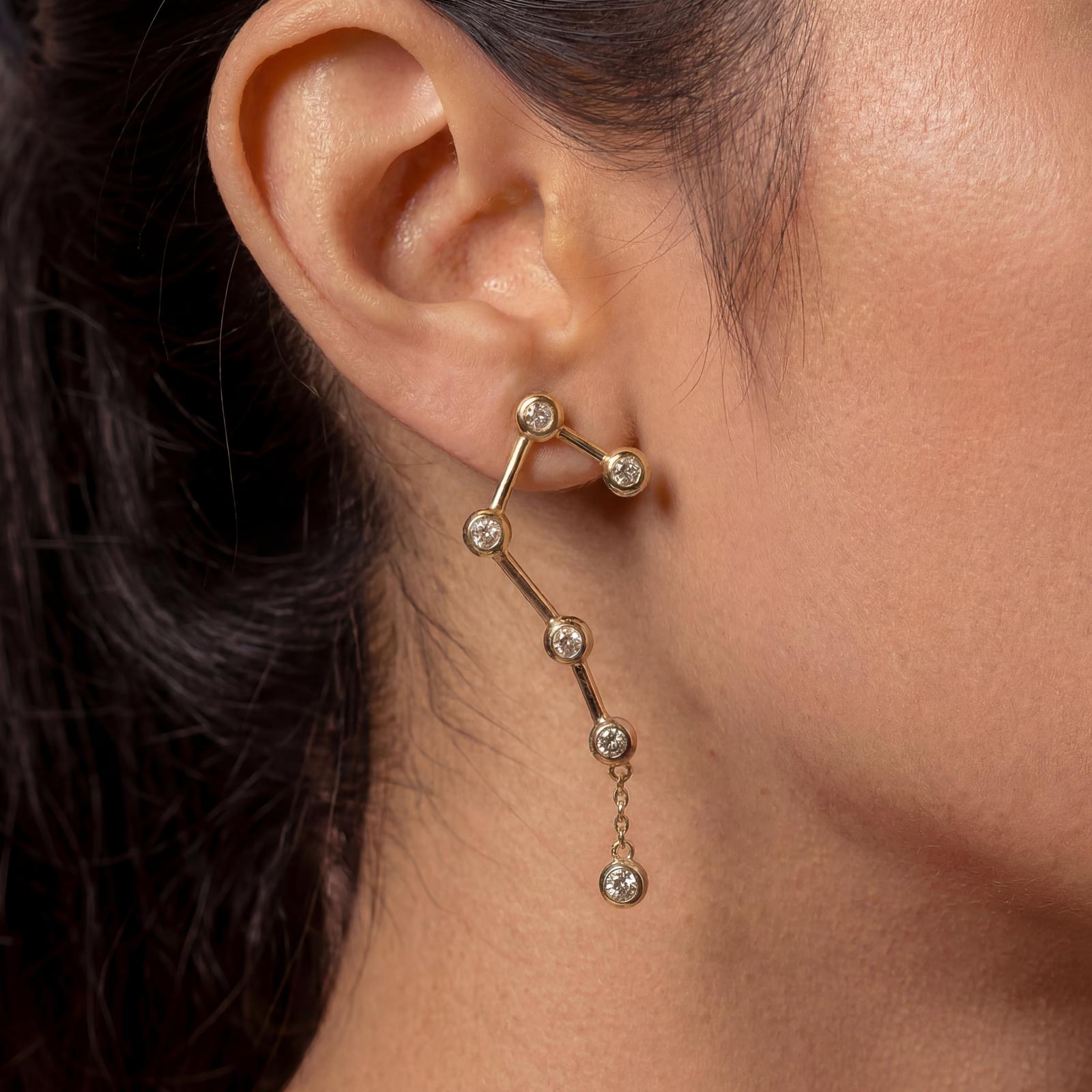 18K gold Big Dipper and Cassiopeia constellation earrings with CZ stars - GL.rareness