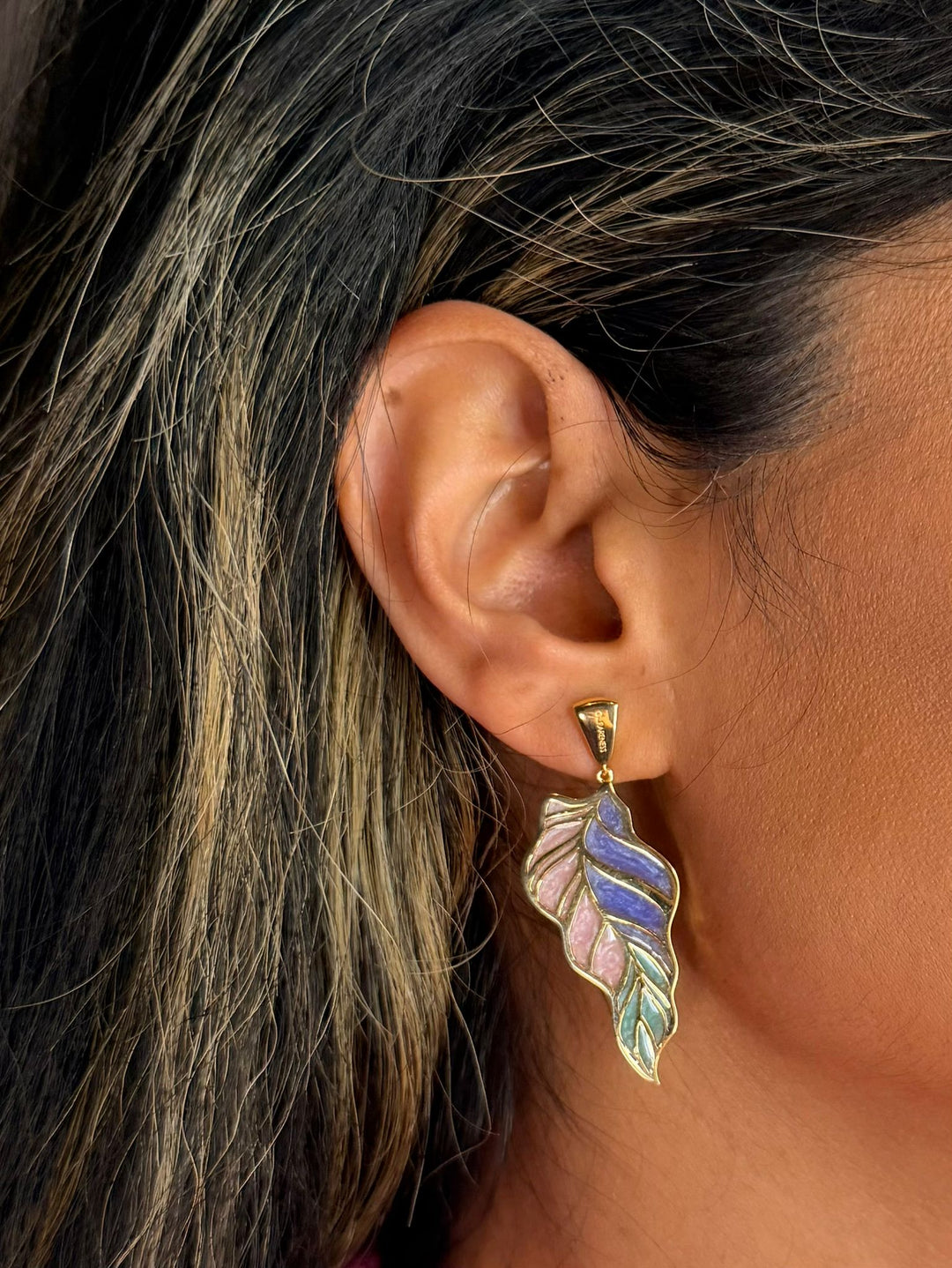 Elf Leaf drop earrings close-up showing openwork design - GL.rareness
