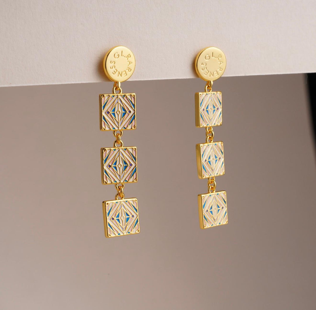 Moroccan tile earrings pink