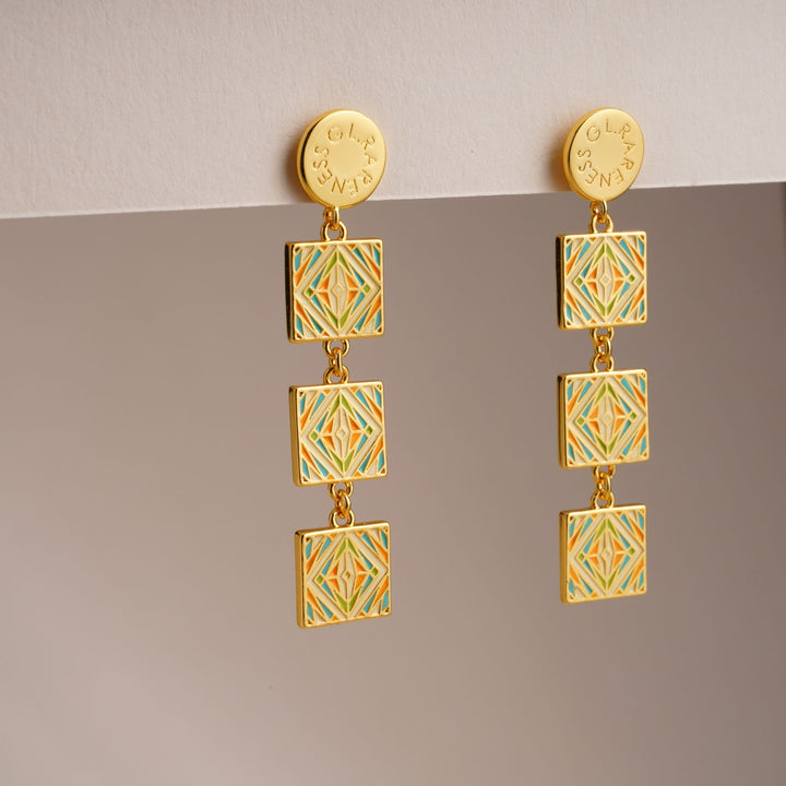 Moroccan tile earrings green