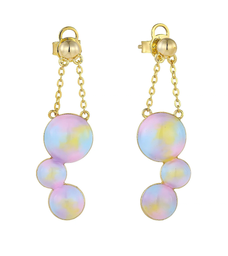 Nebula Drops earrings detail showing colorful resin circles - GL.rareness