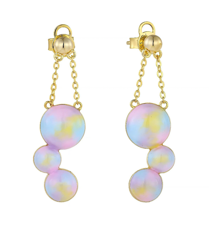 Nebula Drops earrings detail showing colorful resin circles - GL.rareness