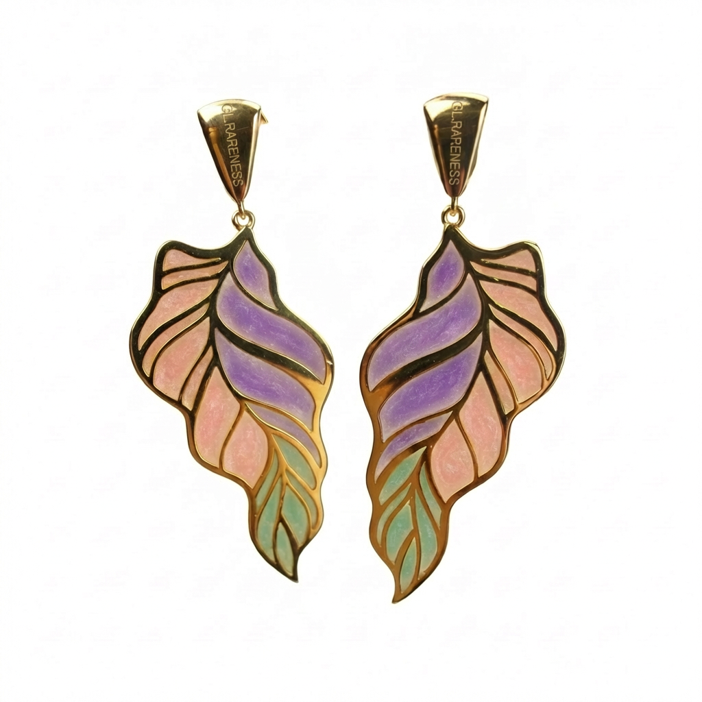 18K gold-plated Elf Leaf gradient resin wing drop earrings - GL.rareness